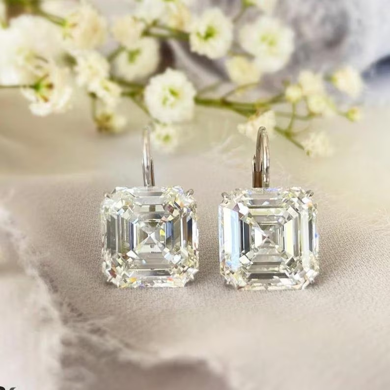 2.00Ct Asscher Simulated Diamond Women Drop Dangle Earring 14k White Gold Plated
