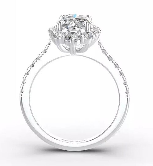 3.ct Oval Cut Moissanite Halo Engagement Ring Sterling 18K White Gold Plated Mar