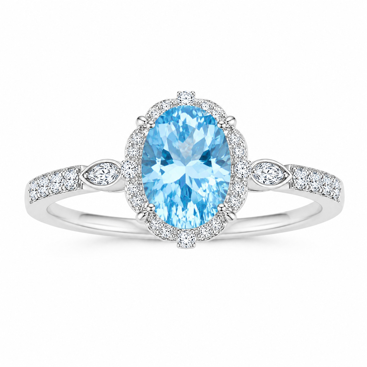 6 CT Oval Cut Sky Blue Topaz Gemstone Ring, Natural Blue Gemstone Rings