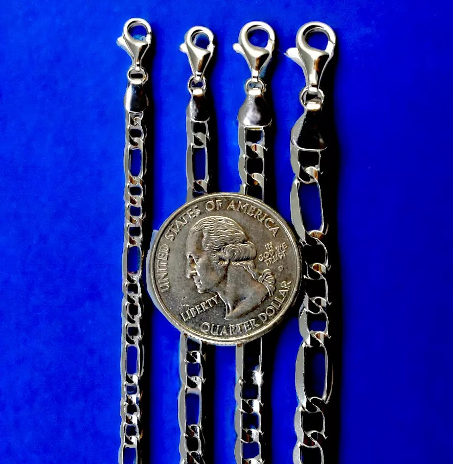 10K White Gold Figaro Necklace Bracelet Chain Italian Real Gold 2mm-6mm 7″-30″