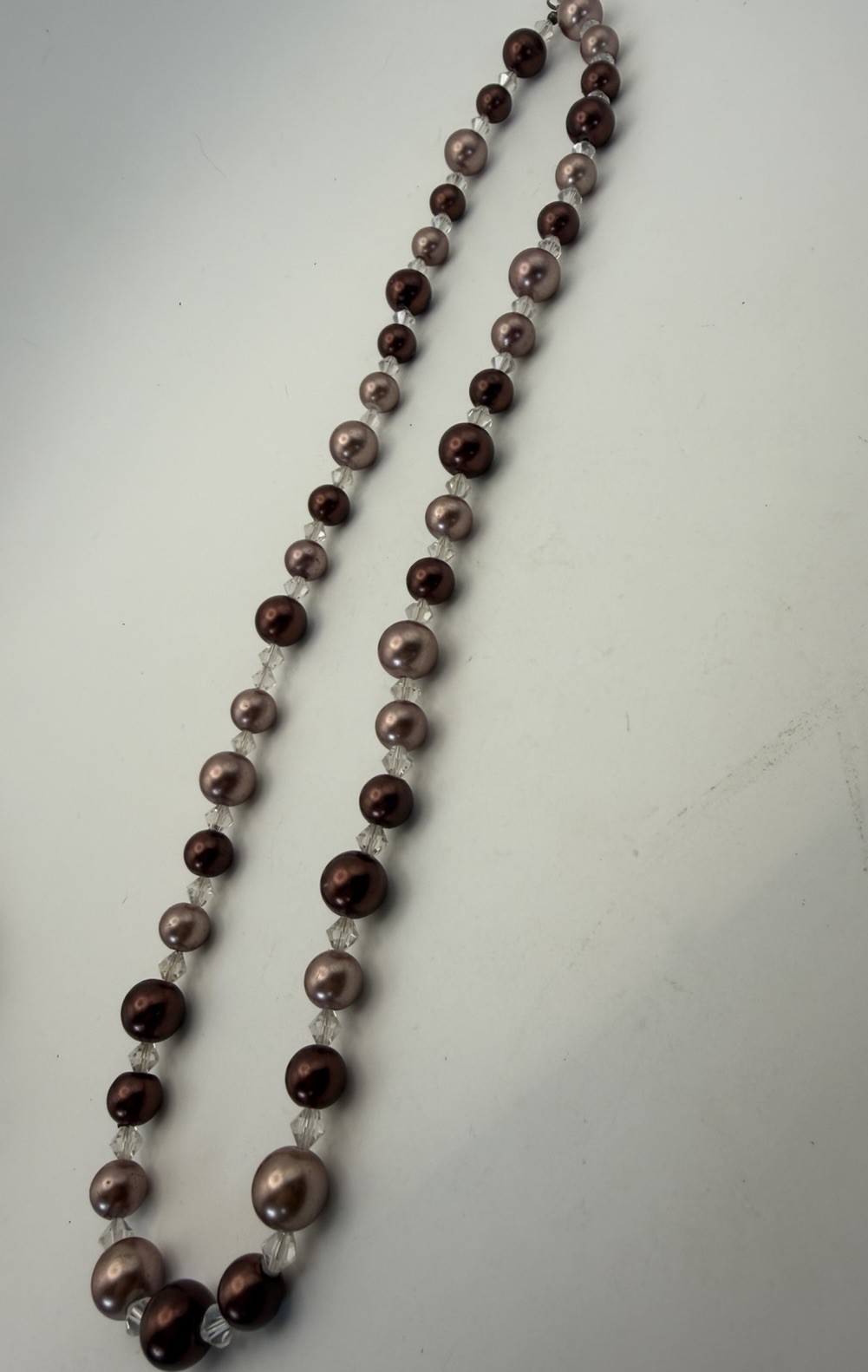 Mauve/DustyRose Beaded Necklace Faceted Beads Crystal Spacers 24”