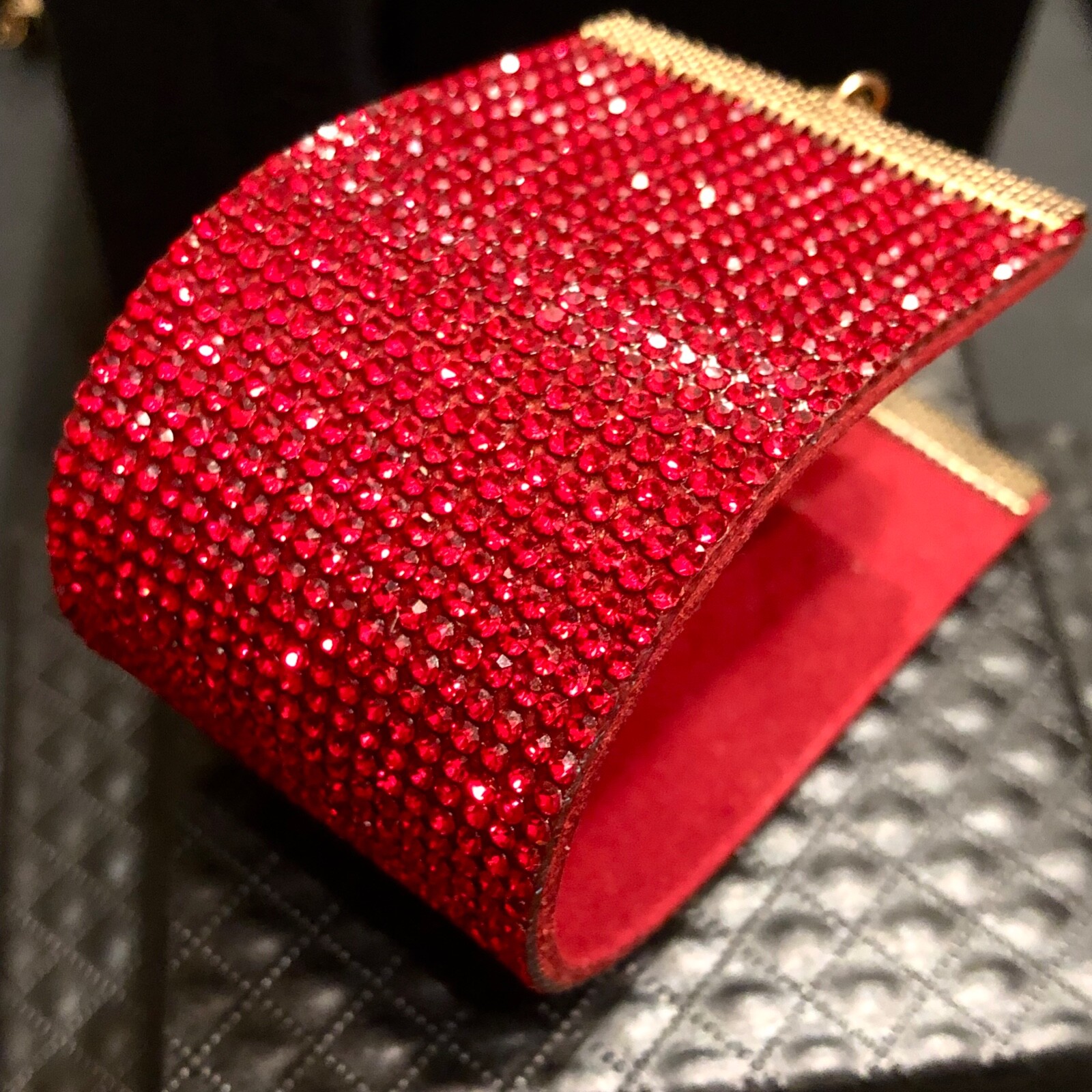 Alcantara Leather Wide Bling Swarovski Elements Wide Red Cuff Bracelet 6” + 2.5″