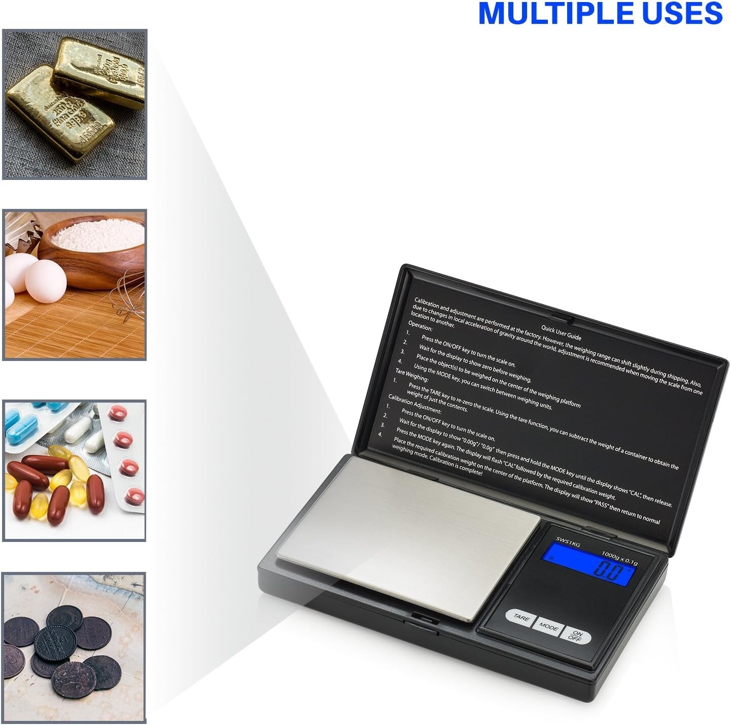 Smart Weigh Digital Pocket Gram Scale, 1000g x 0.1 Grams, Digital Scale