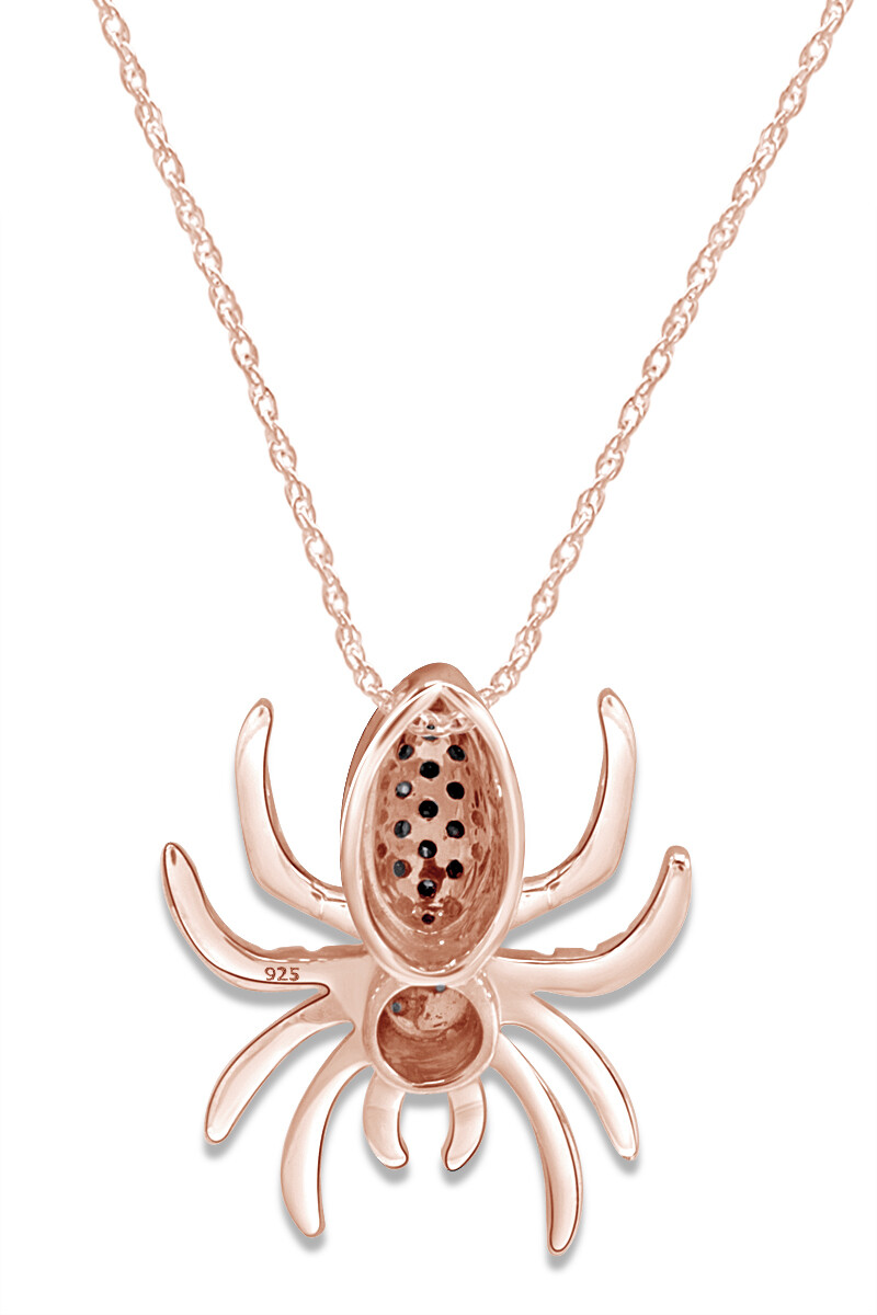 0.09 CT Natural Diamond Spider Pendant Necklace in 14K Rose Gold Plated Sterling
