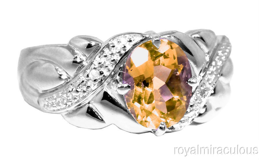Rylos 925 Gold Plated SilverRing Simulated Peridot & Diamond 9X7MM