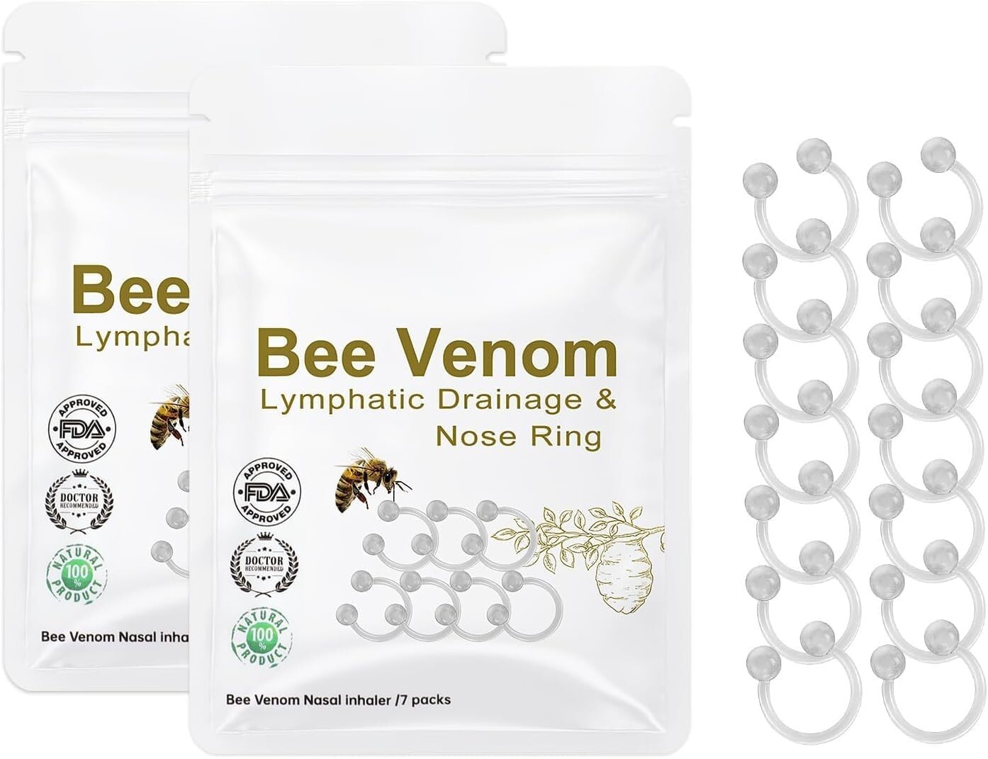 Generic 2 Packs Bee Venom Lymphatic Drainage Nose Ring, Nose Ring White