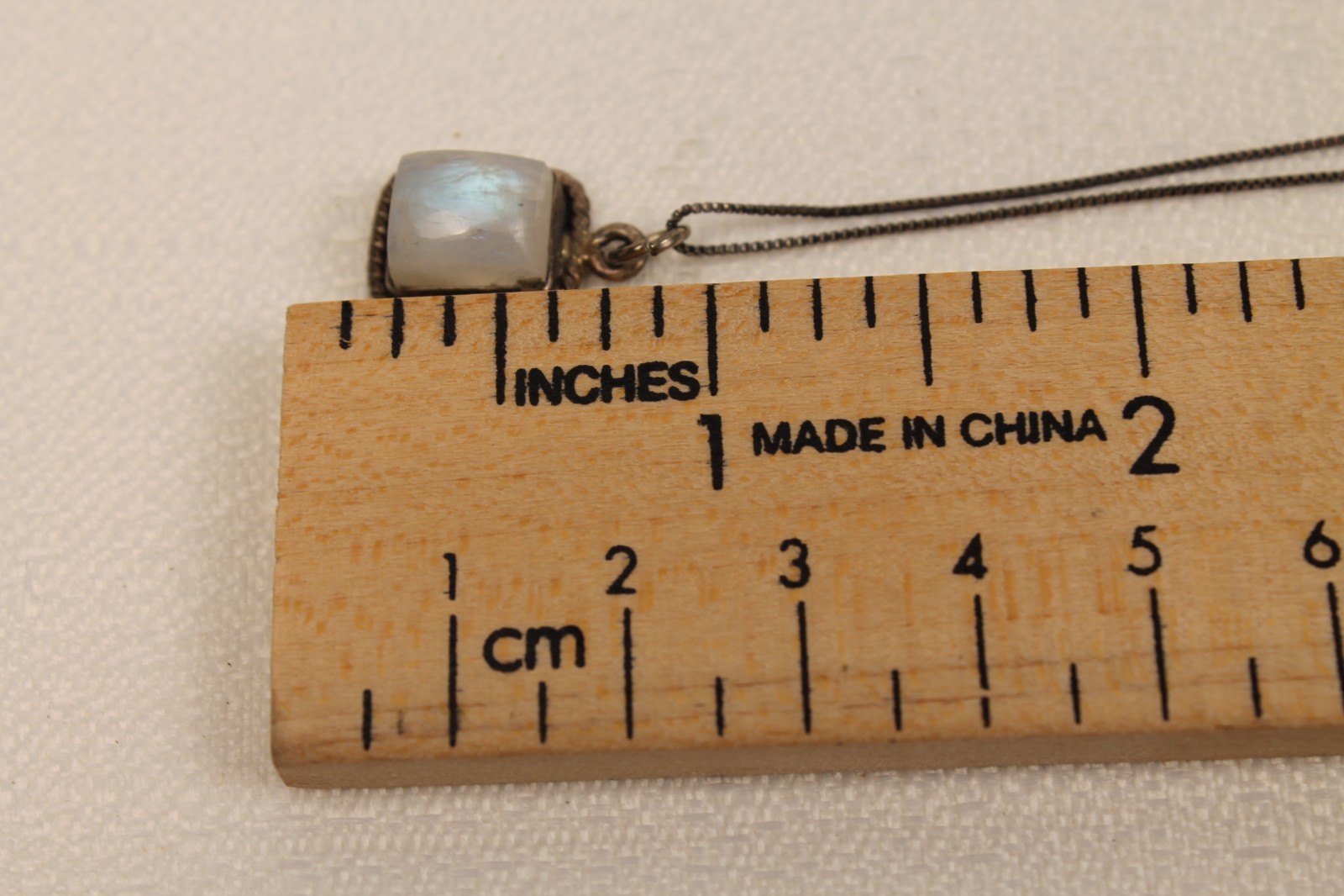 Vintage Rectangular Moonstone Cabochon Sterling Silver Pendant & Chain