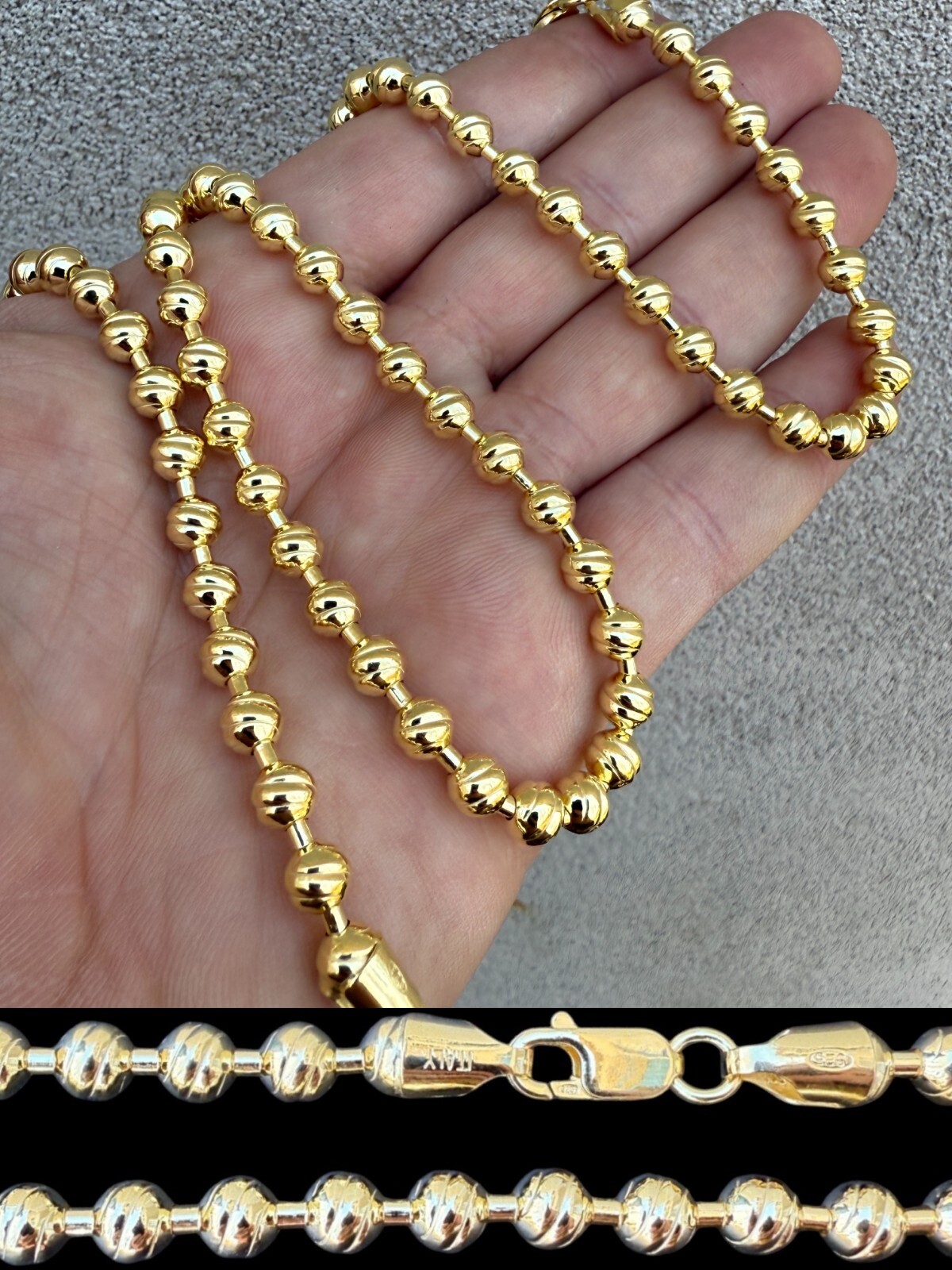 6mm Ball Bead Chain Moon Cut Dog Tag Mens Necklace 14k Gold Over 925 Silver