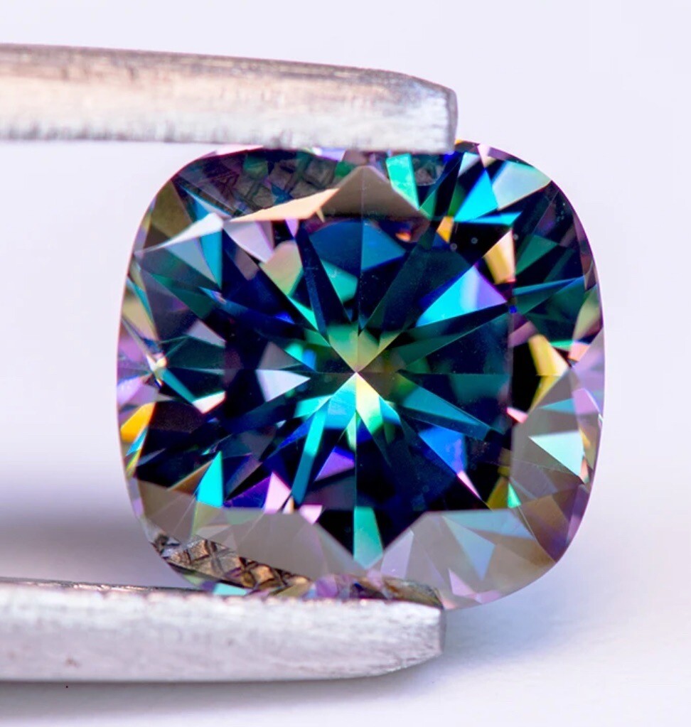 GRA Mystic Moissanite 5 Carat Cushion Certified Loose 10mm GRA Moissanite Gem