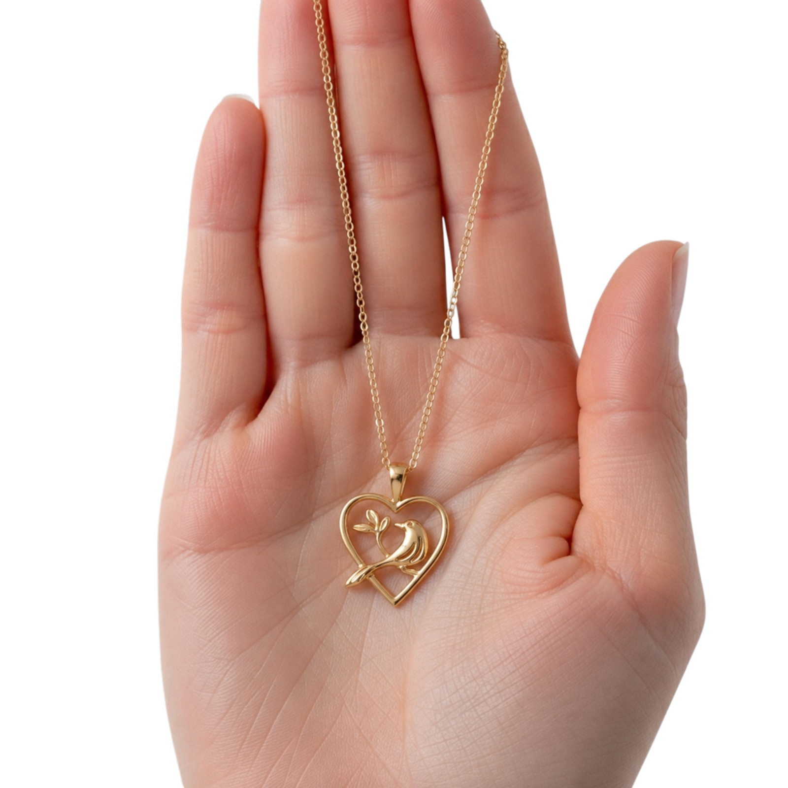 Gold Bird Pendant 9ct Gold Heart Pendant Yellow Gold Love Bird Assay Hallmarked