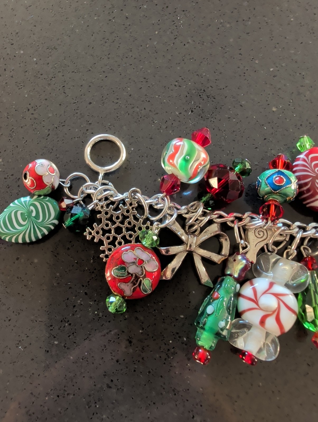 Multicolor Lampwork Art Glass Cloissone Charm Bracelet Silver Tone 7″ Loaded T5