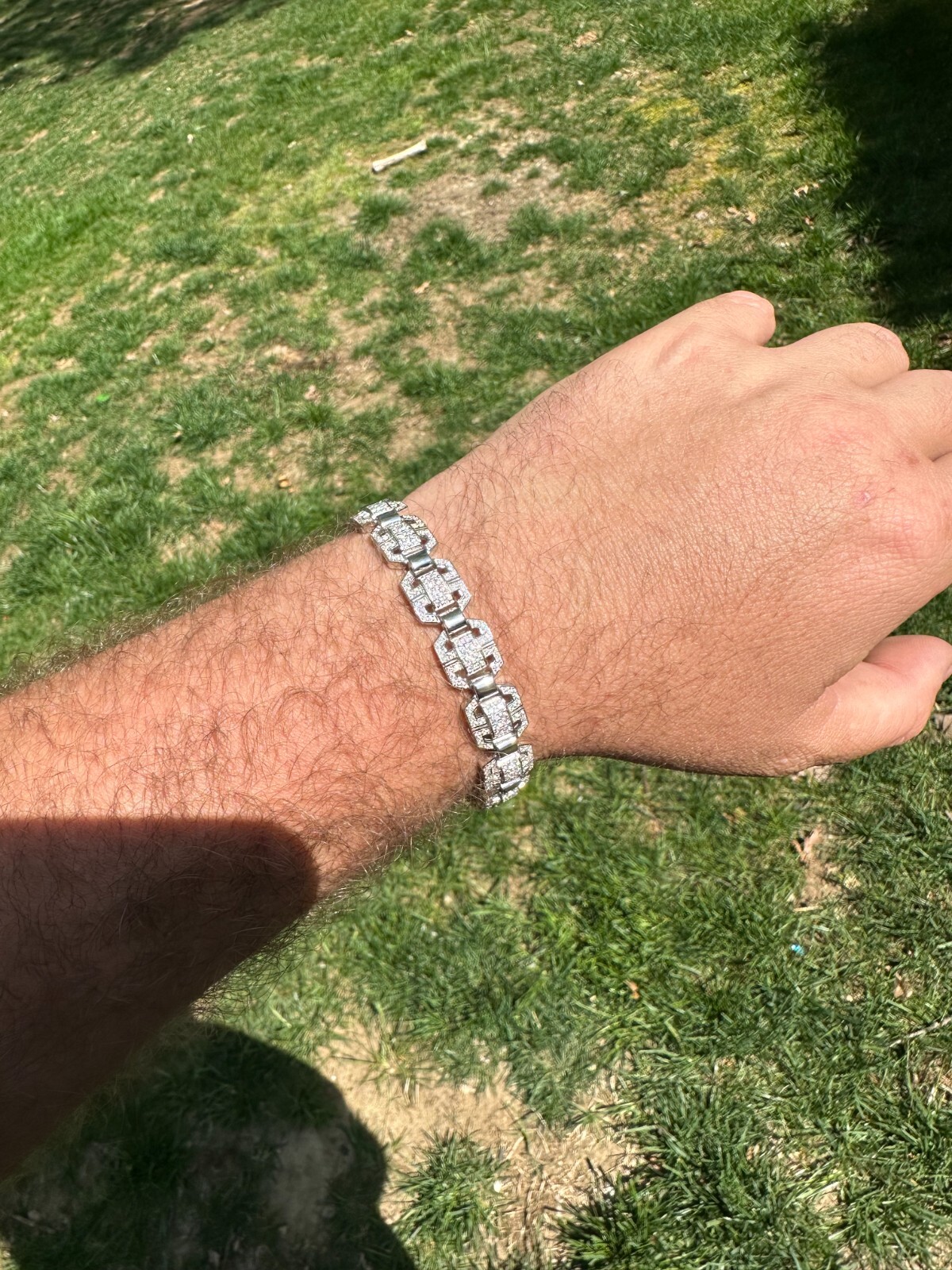 Men’s Moissanite Custom Link Real 925 Sterling Silver Bracelet Passes Tester