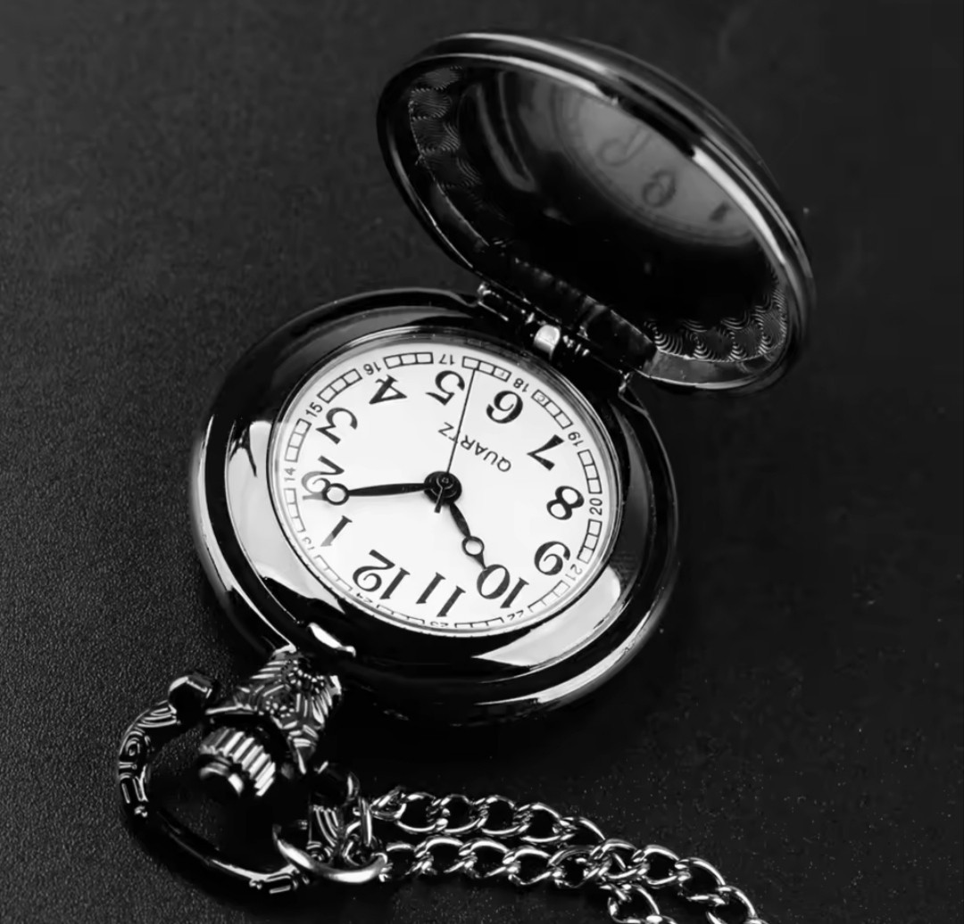 AC/DC Rock Band Pocket Watch – Black Stainless Steel Quartz Necklace with Chain