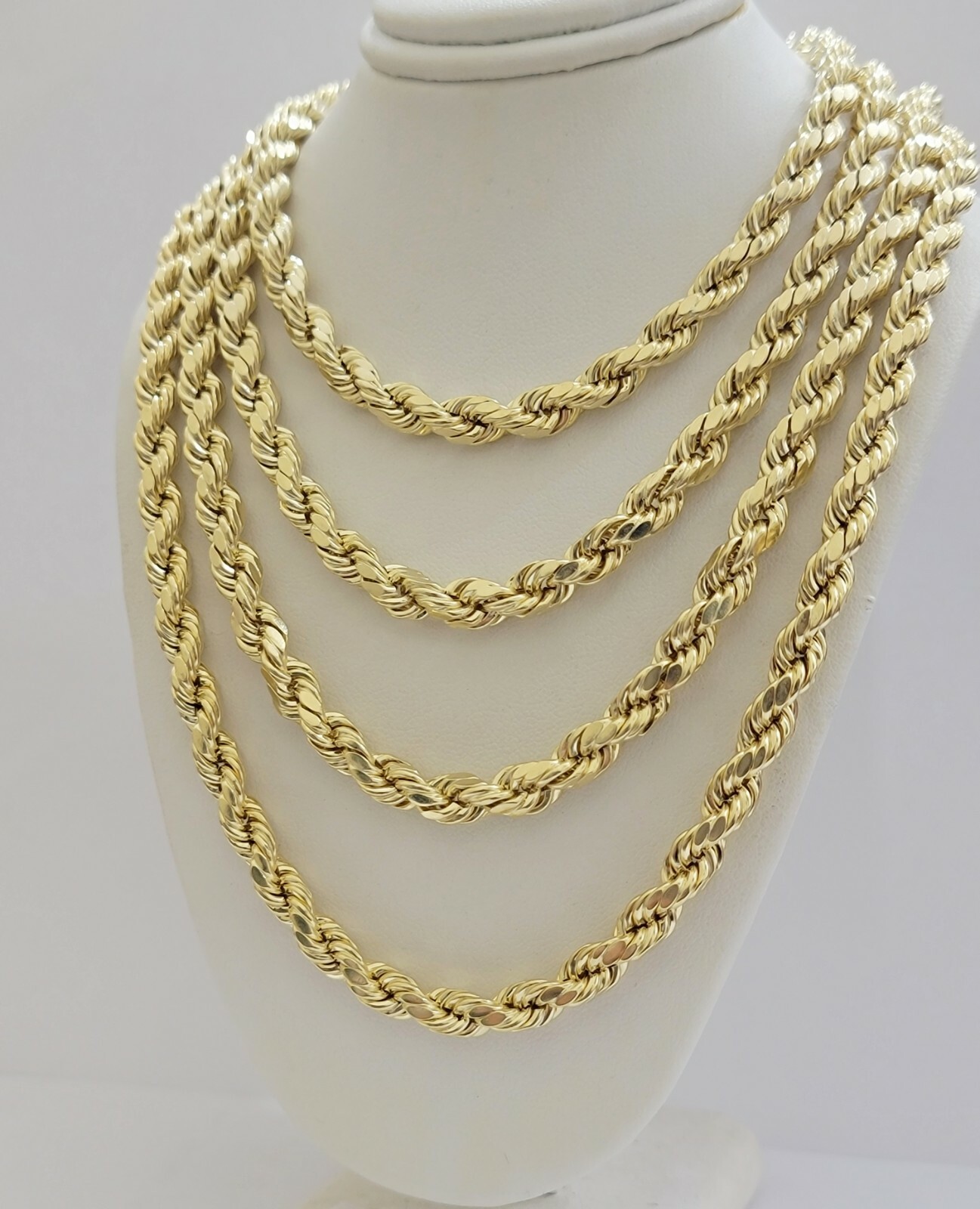 Real 10k Yellow Gold Rope Necklace 7mm Chain 18″-30″ Inch Diamond Cut, 10kt MENS