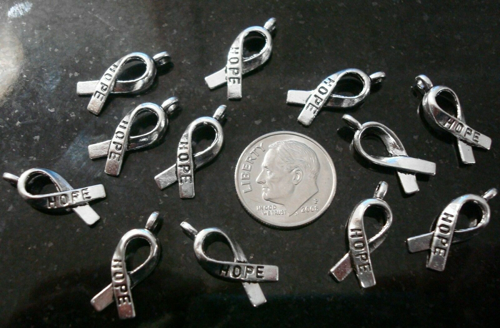 12 Cancer awareness hope ribbon charms antiq silver plated zinc findings cfp050