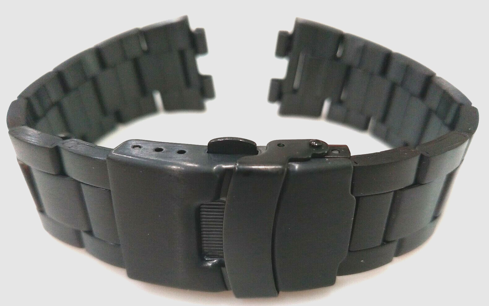 Mens Black Smartwatch 16mm Security Push Button Watch Band Fits Pebble Steel