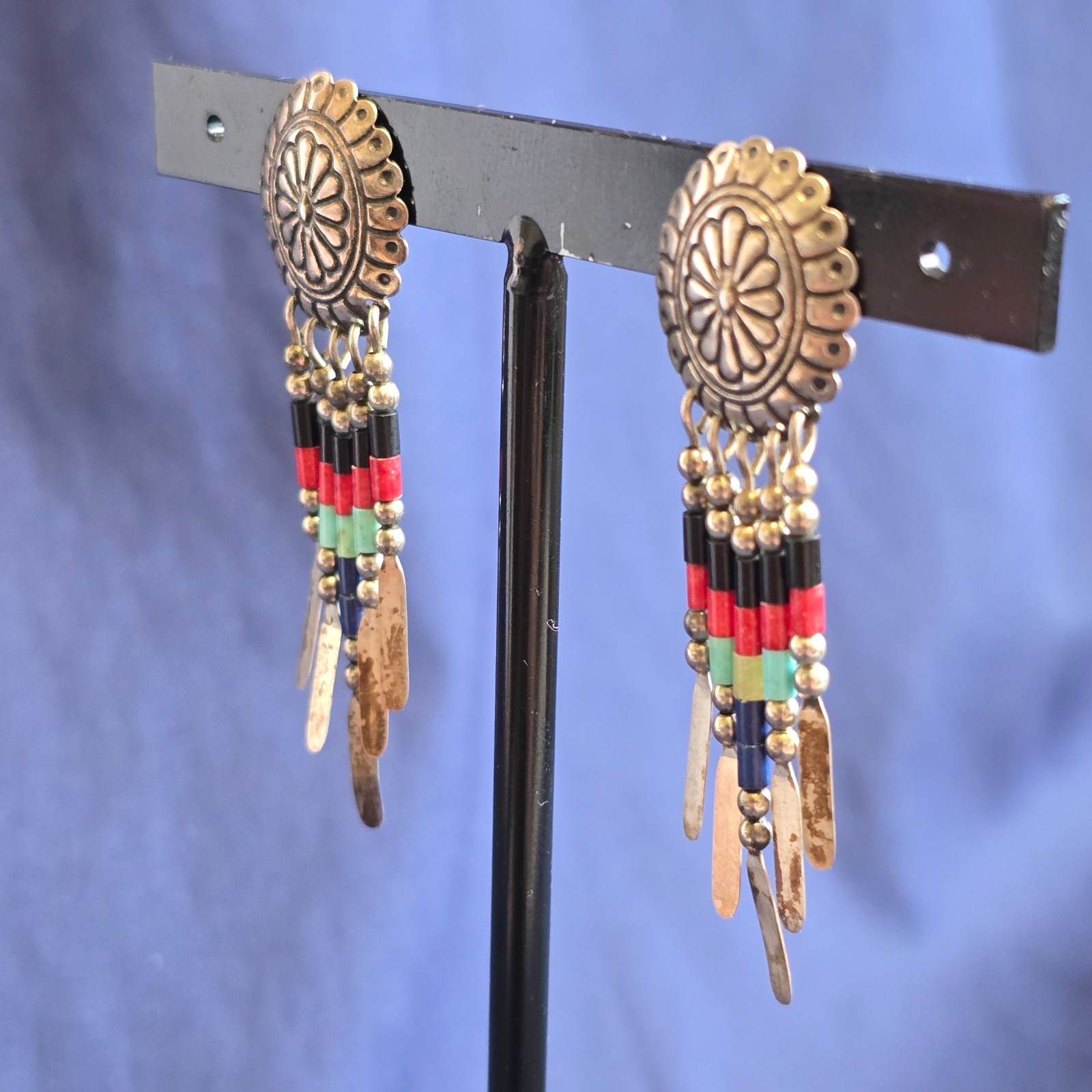 Sterling Silver Earrings 4.38g Fine Jewelry Zuni Semi Precious Stones Look*READ*
