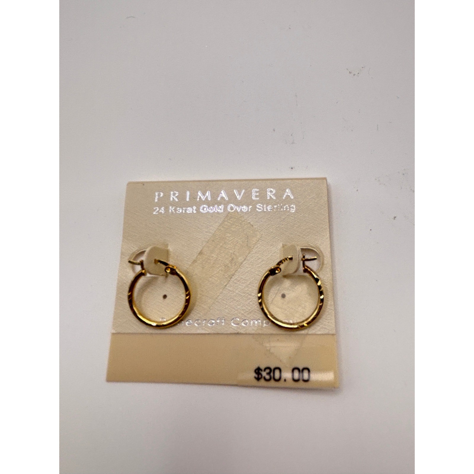 Primavera 24K Gold Over Sterling Silver Diamond Cut Hoop Earrings Latch Back