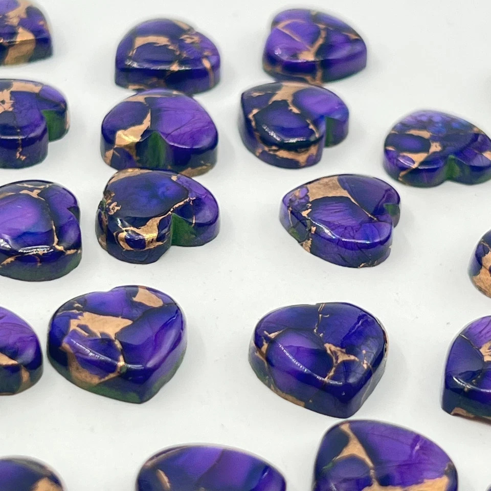 AAA+ Purple Rose Copper Turquoise Cabochon Heart Shape Loose Gemstone