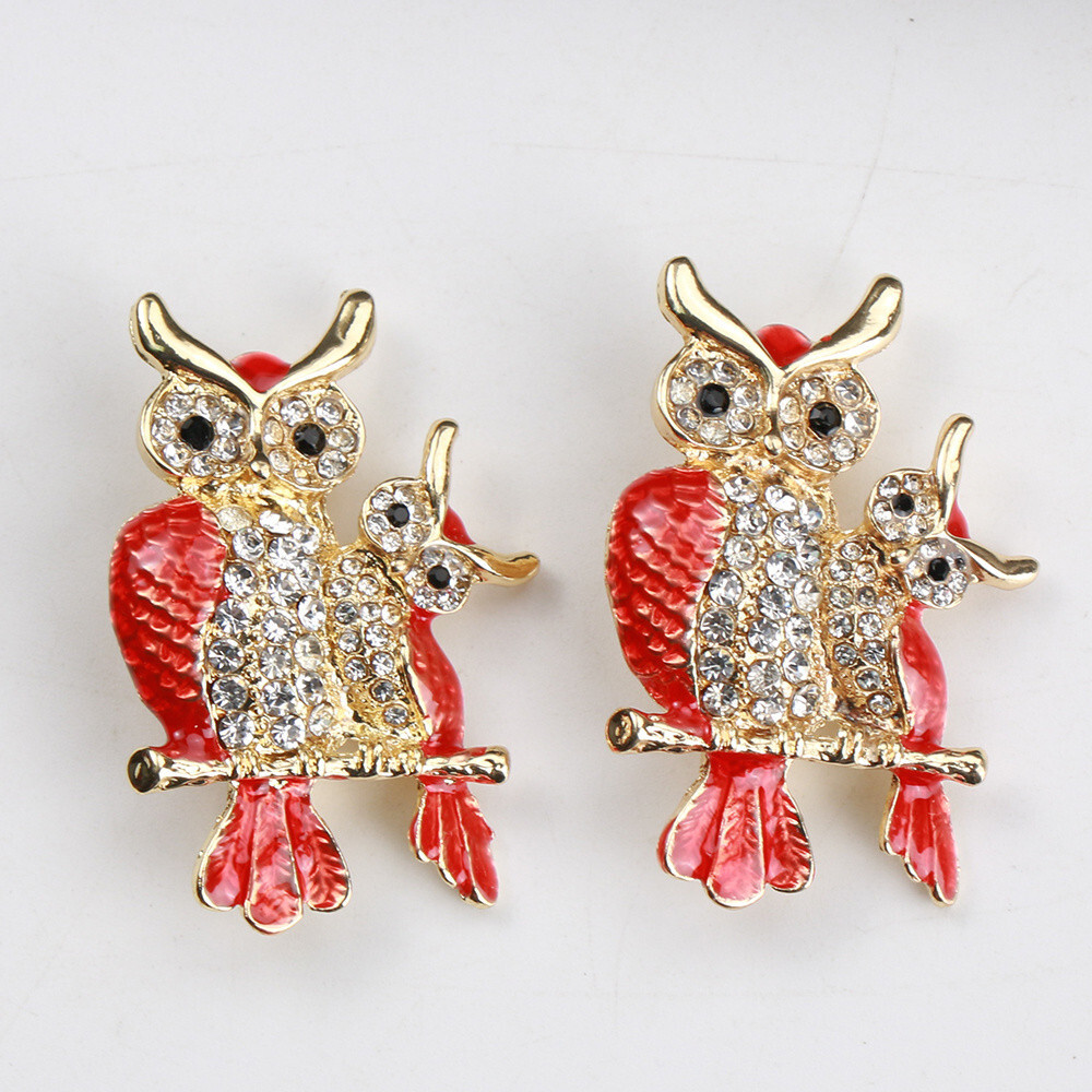 2pcs Fashion Animal Brooch High-end Red Owl Pin Clothing Accessories