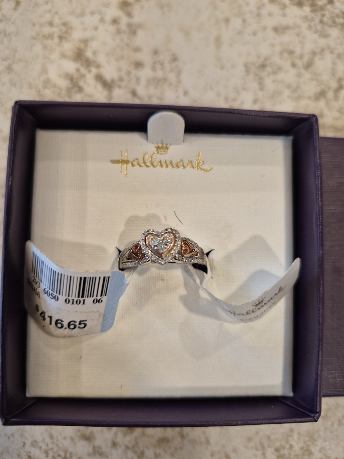 NEW WITH TAGS. Hallmark Size 6 Women’s Ring SS/14KROS Rose Over Silver