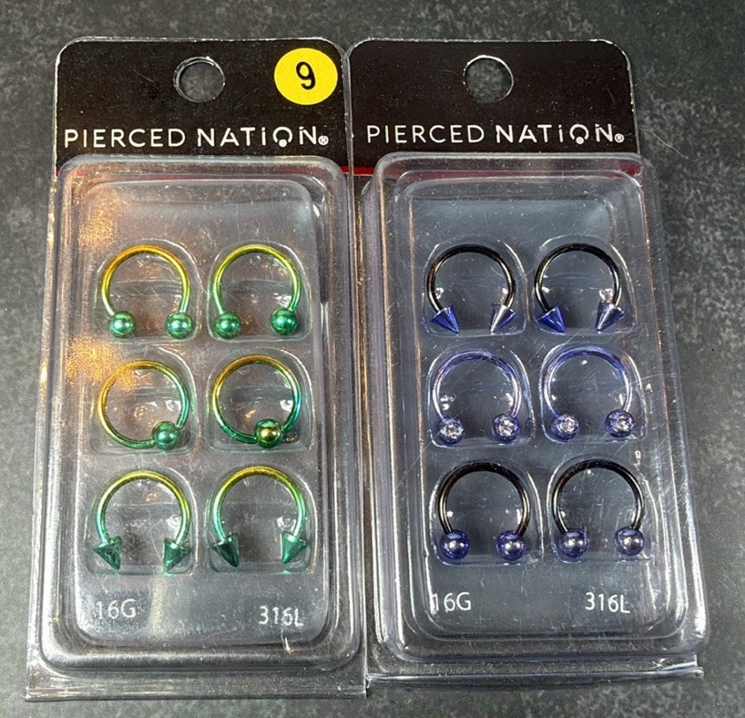 Pierced Nation 16G Multicolor Stainless Steel Rings Ear/Nose, 2 packs!