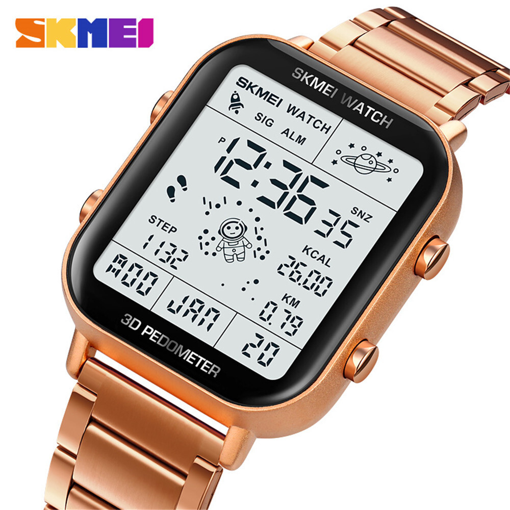 NEW Men Watch Rectangle Digital Wristwatch Full Steel Electronic Digital Watch