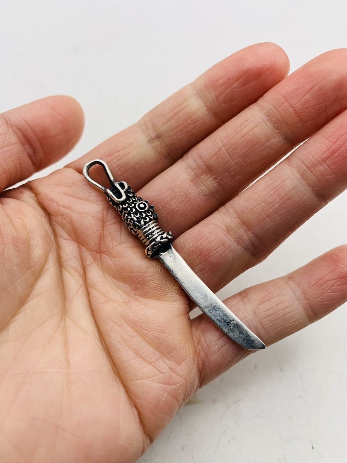 Vintage Sterling Silver 925 Asian Dragon Animal Dagger Knife Sword Charm Pendant