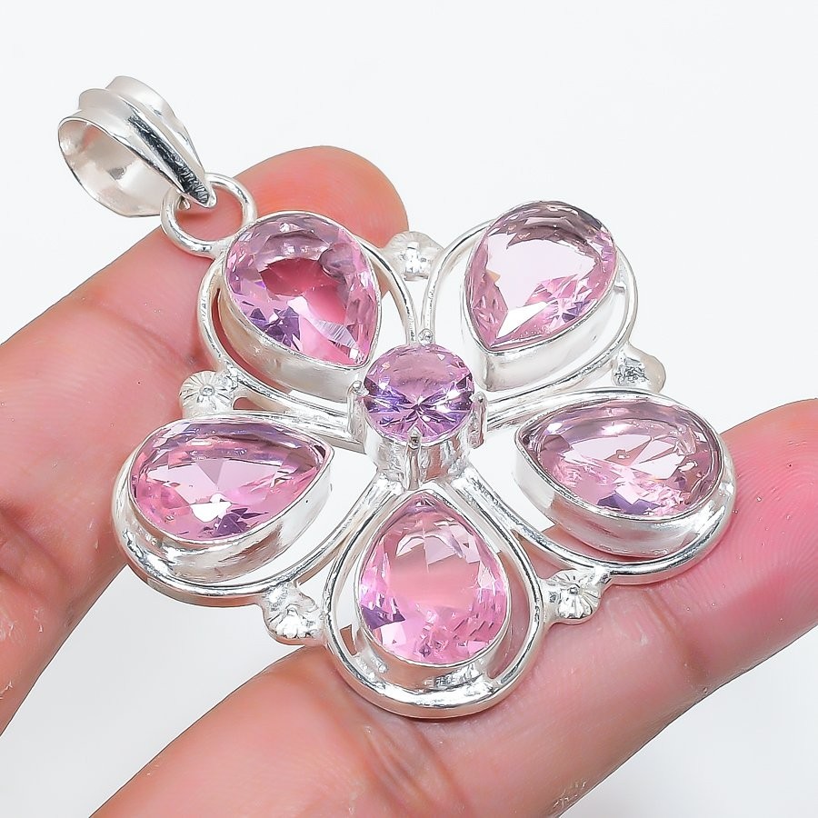 Pink Kunzite Gemstone Handmade 925 Sterling Silver Jewelry Pendant Size 2.2″
