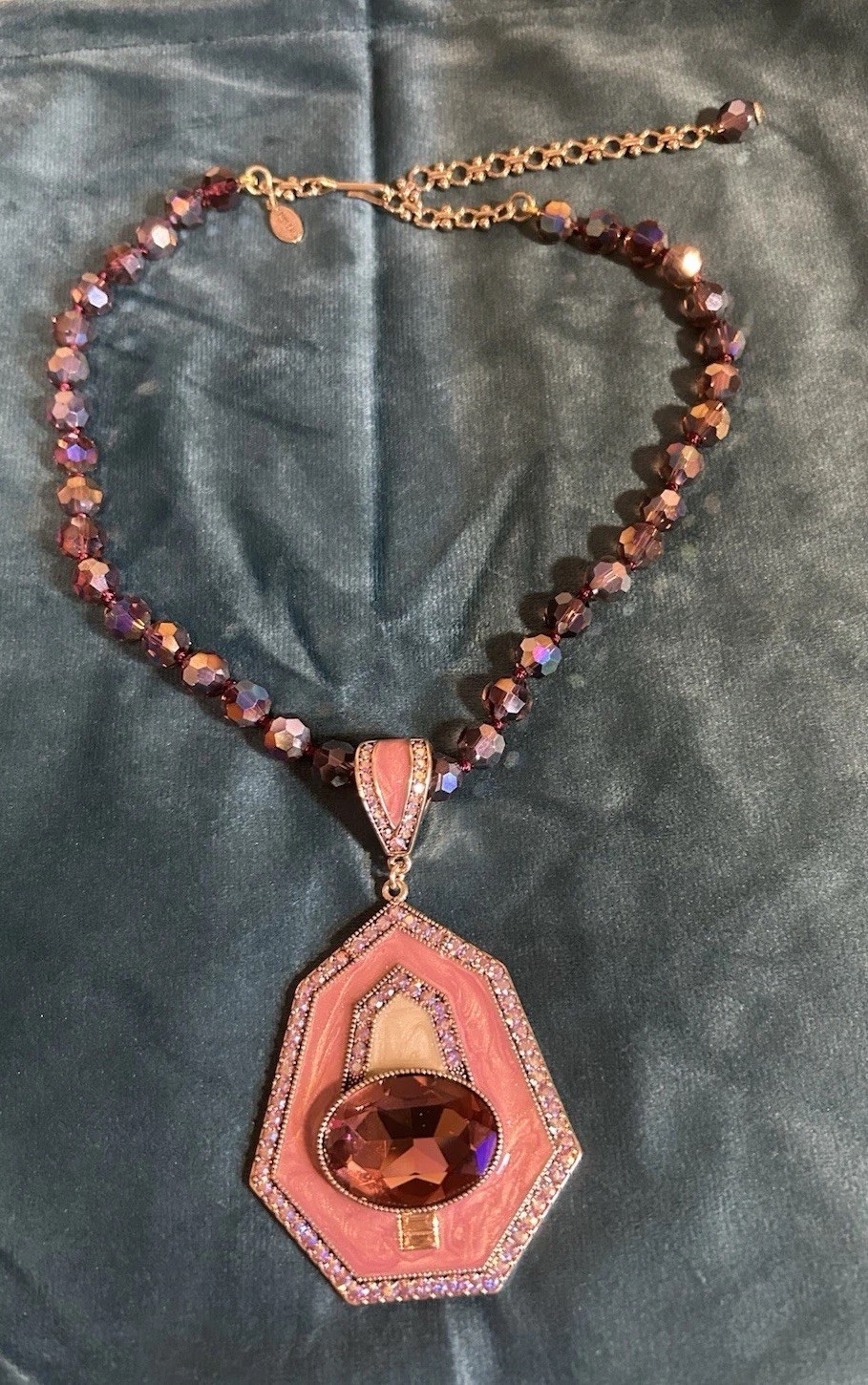 Heidi Daus “Well Connect” Swarovski Merlot Crystal Pendant Glass Beads Necklace
