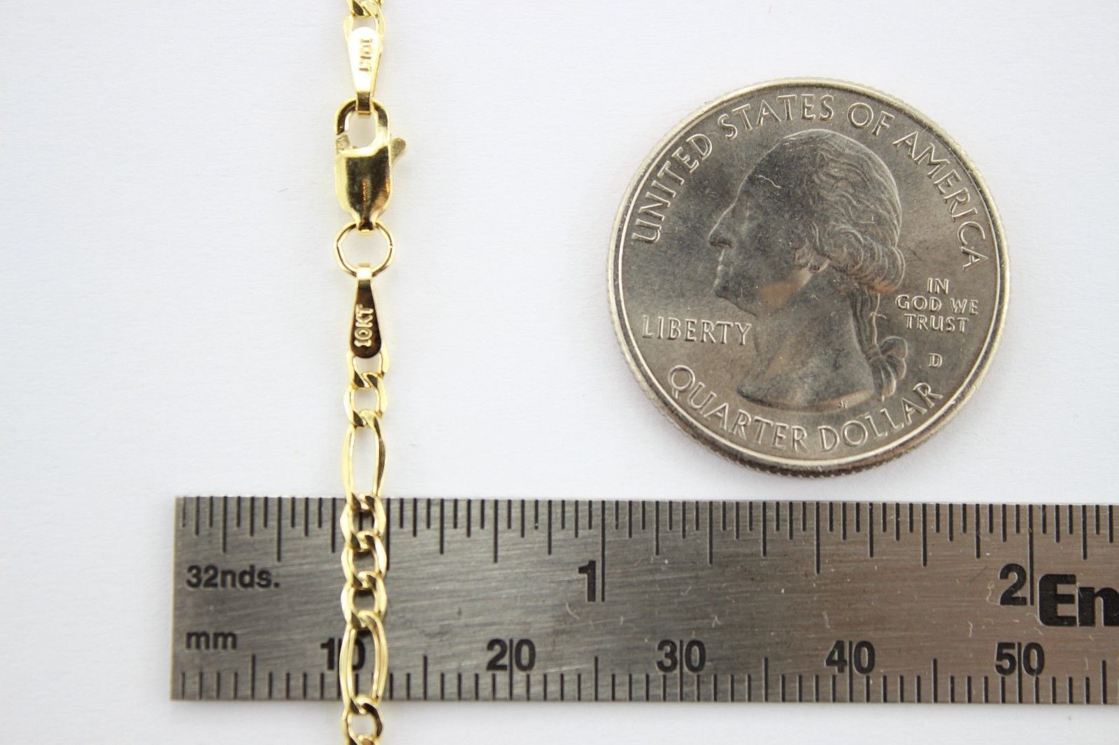 10K Yellow Gold Hollow Figaro Chain Necklace Bracelet 1.9mm-8.5mm/7″ ~ 30″