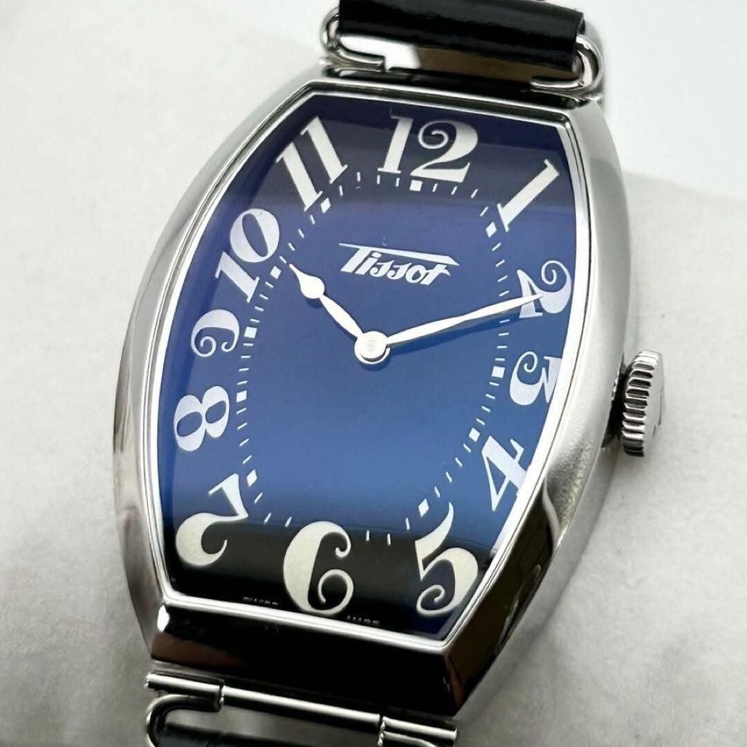 Tissot Heritage Porto T128509A Mens Quartz Blue Dial Tonneau Watch Box Papers