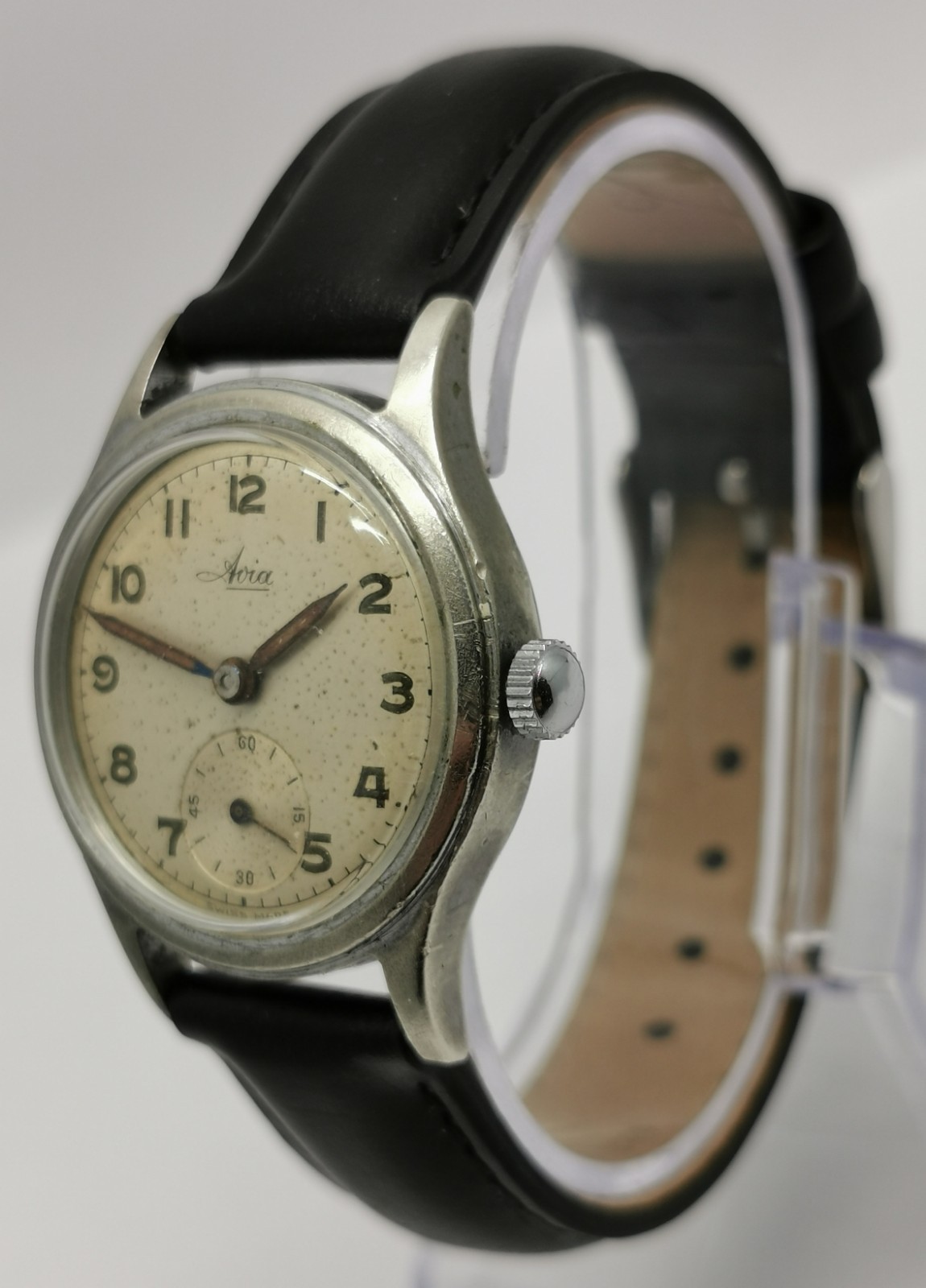 Vtg 1940 Avia Denisteel Case Military Style 15 Jewel 30mm Mechanical Gents Watch