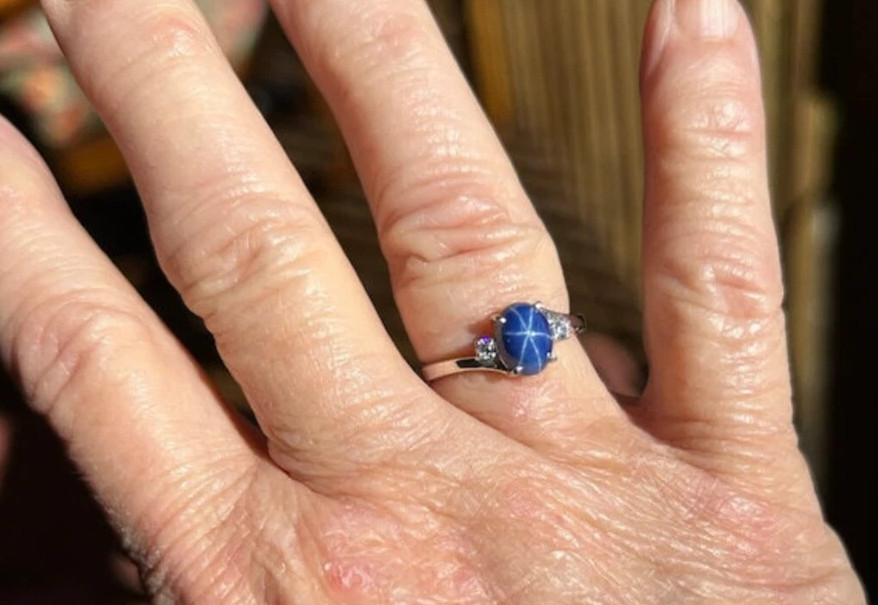 Vintage 6 Rays Star Lindy Blue Sapphire Ring Birthday Gift For Girls 925 Silver