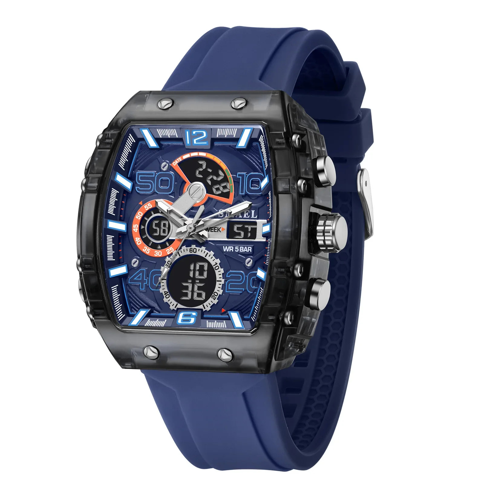8109 Men’s Multifunctional Digital Sports Watch 50M Waterproof Dual Display LED