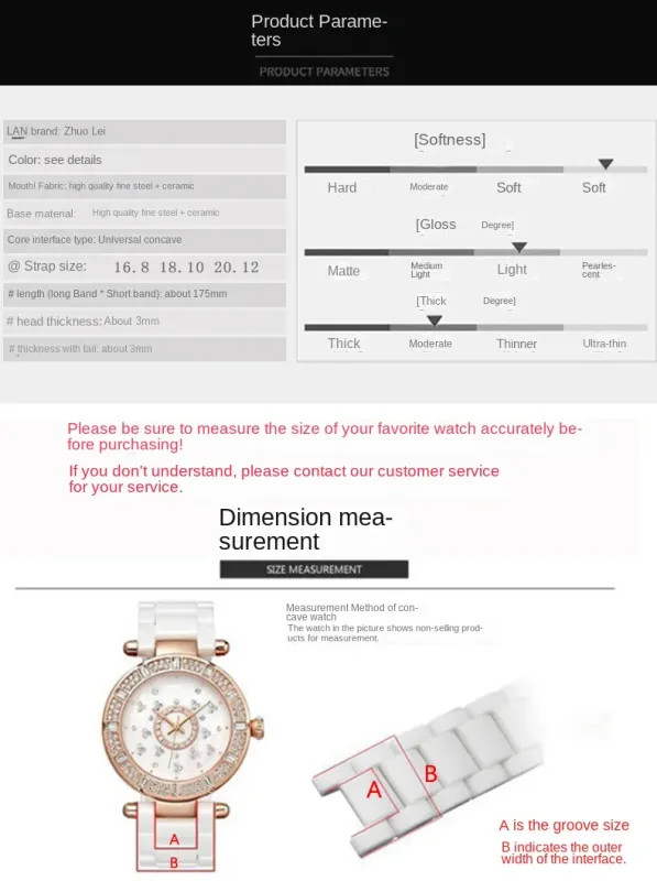 20*11mm Ceramic Watch Band Strap Forgucci Omega GC Guess Dior Pasha Bracelet