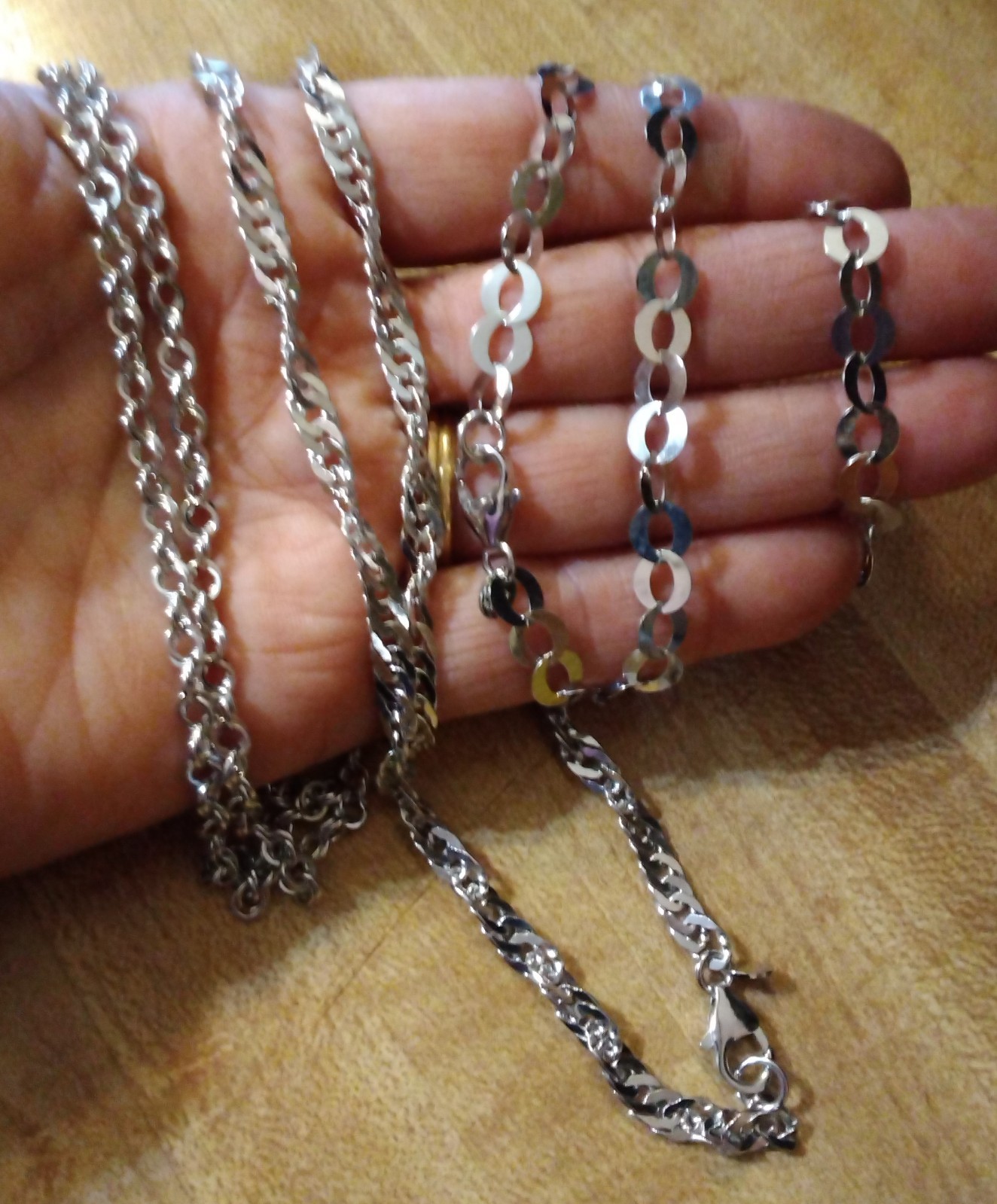 3 BRONZE MILOR Chain Necklace LOT 20″ ITALY SHINY Silver Signd Diff link Jewelry