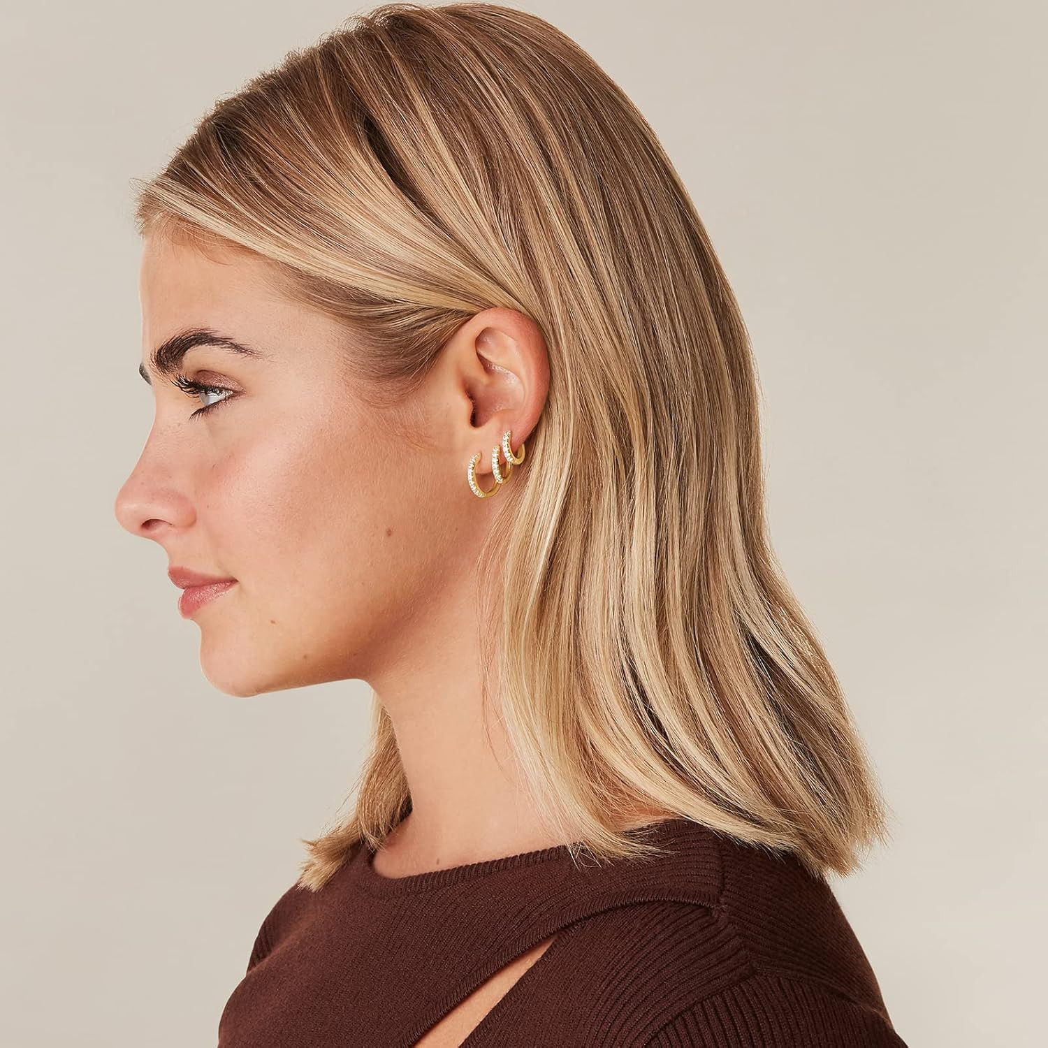Gold Hoop Earrings for Women – 14K Gold Plated 925 Sterling Silver Posts 3 Pairs