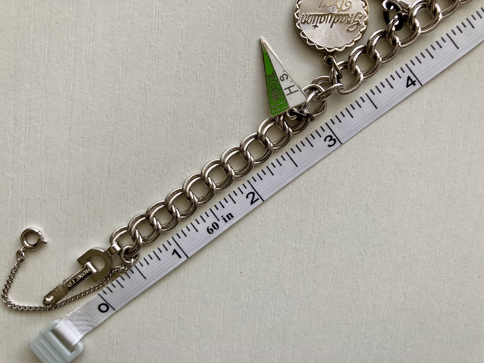 Vintage MONET Silver Tone Charm Bracelet With Charms 7” Safety Chain 8mm 20.73g