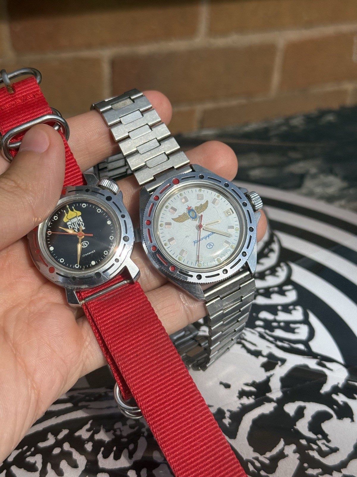⁠Vintage Vostok Rus Russian Soviet Era Mechanical Watch Red NATO Strap⁠