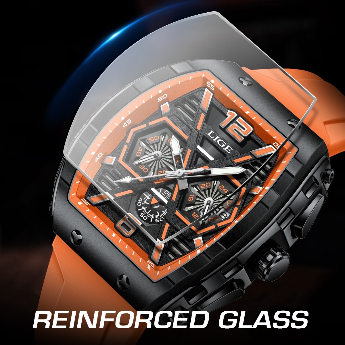 Luxury Men’s Watch Quartz Date Big Square Dial Diver Sport Waterproof Wristwatch