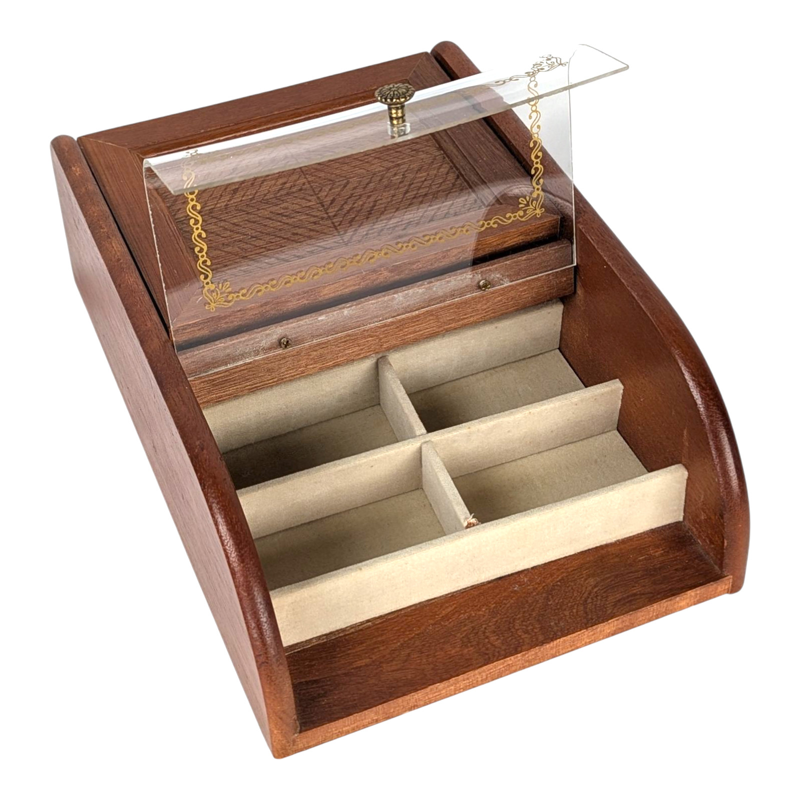MCM Mid-Century Modern Vanity Table Top Jewelry Box – Wood With Acrylic Top
