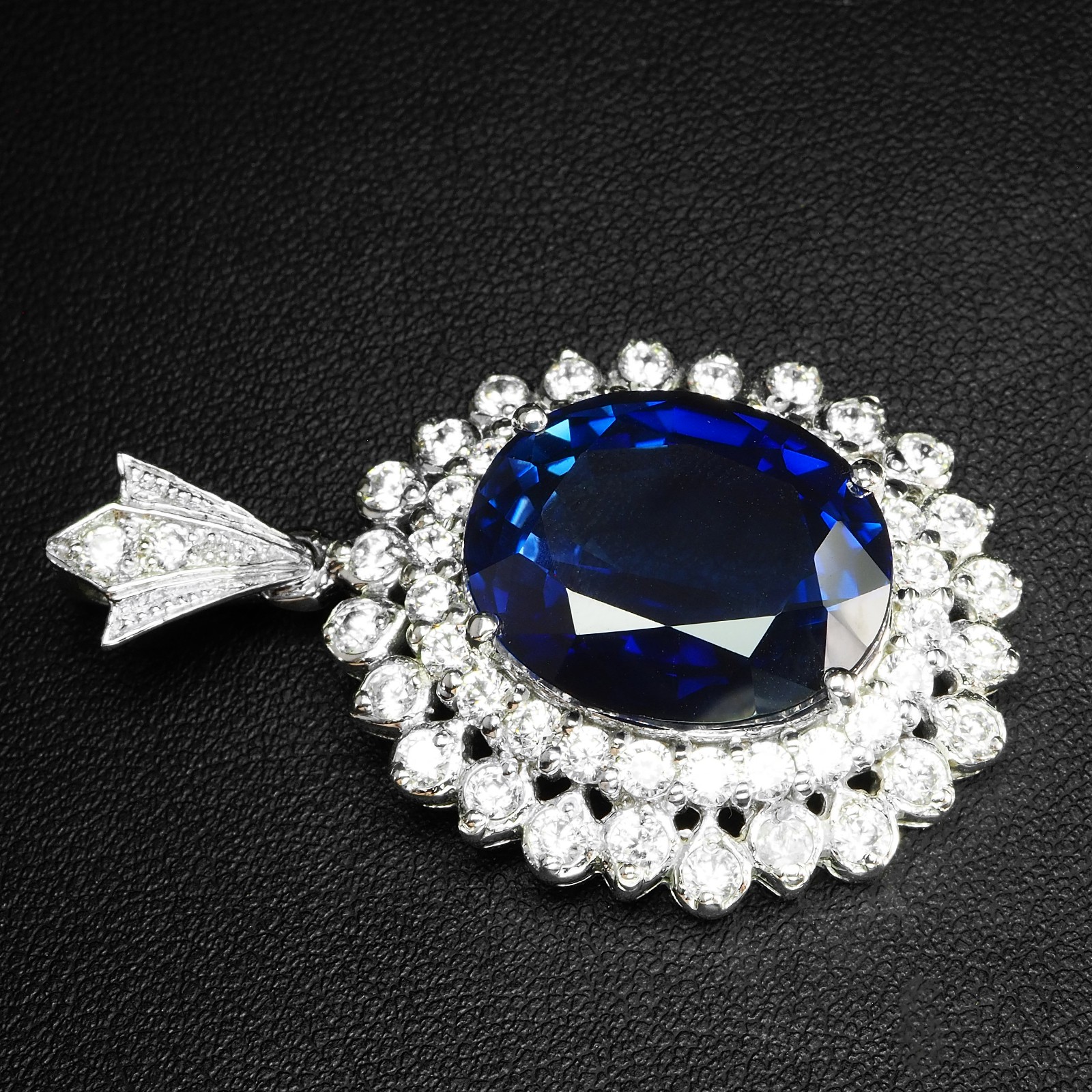 Opulent Intense Blue Sapphire 28.15Ct 925 Sterling Silver White Gold Pendants