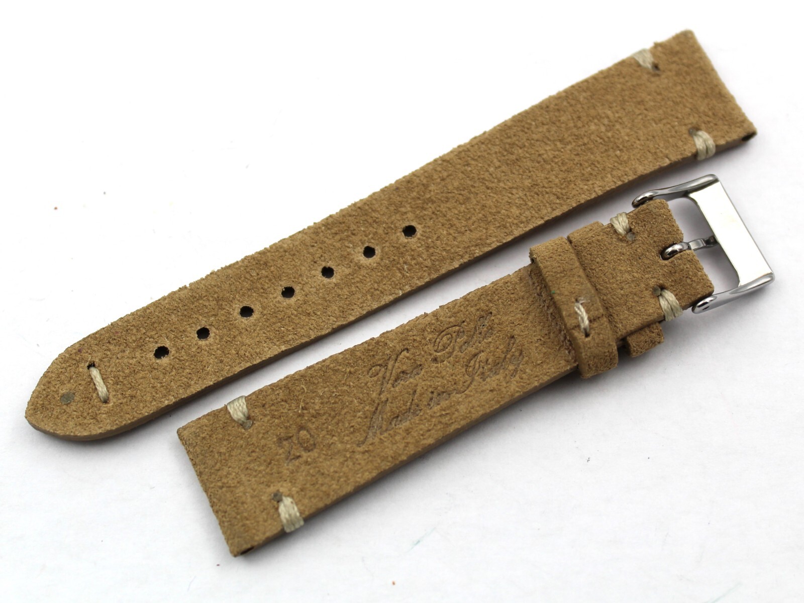 Beige Suede Leather Watch Strap Various Sizes Steel Pin Buckle