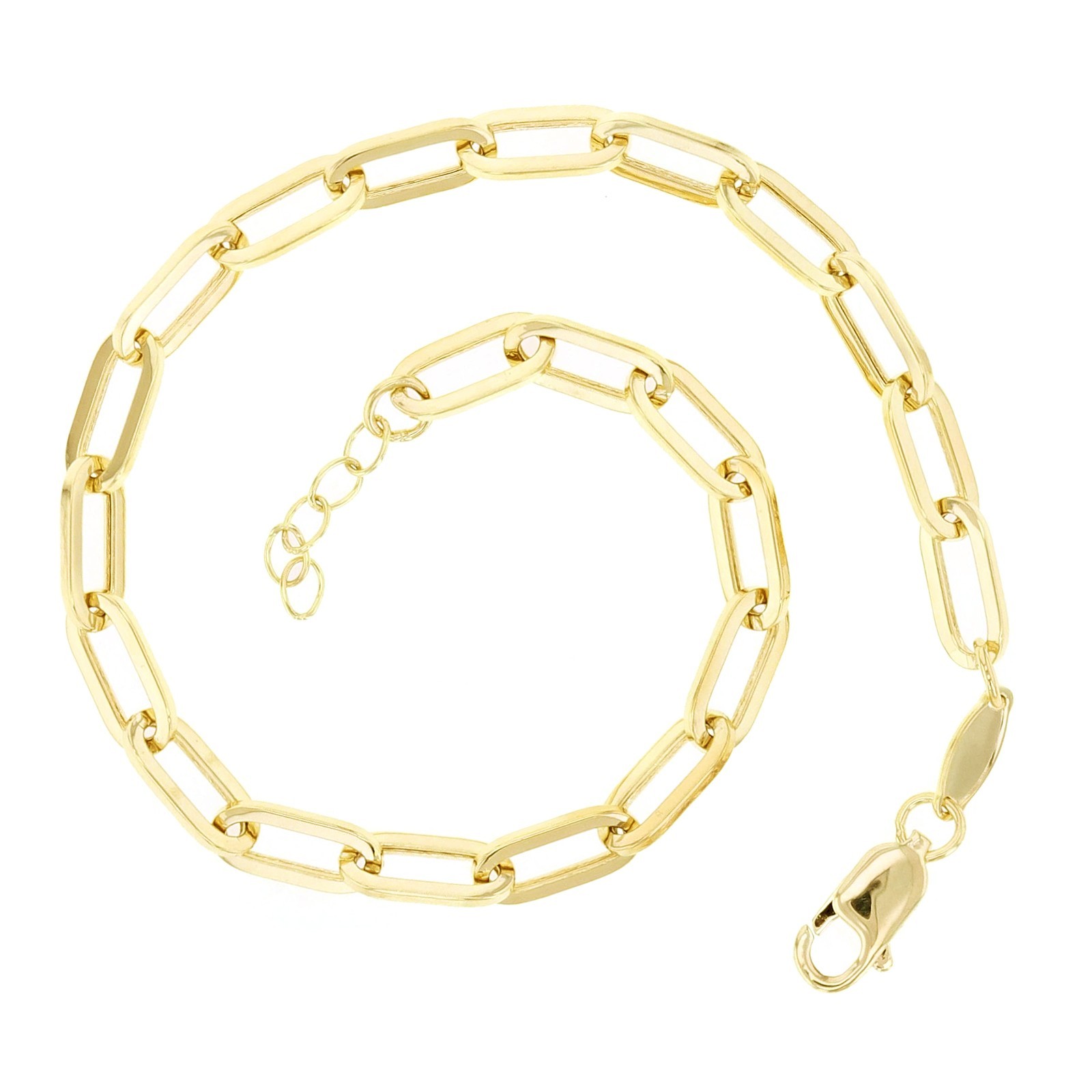 Italian 14k Yellow Gold Paper Clip Link Chain Bracelet 7″ 4mm 2.4 grams