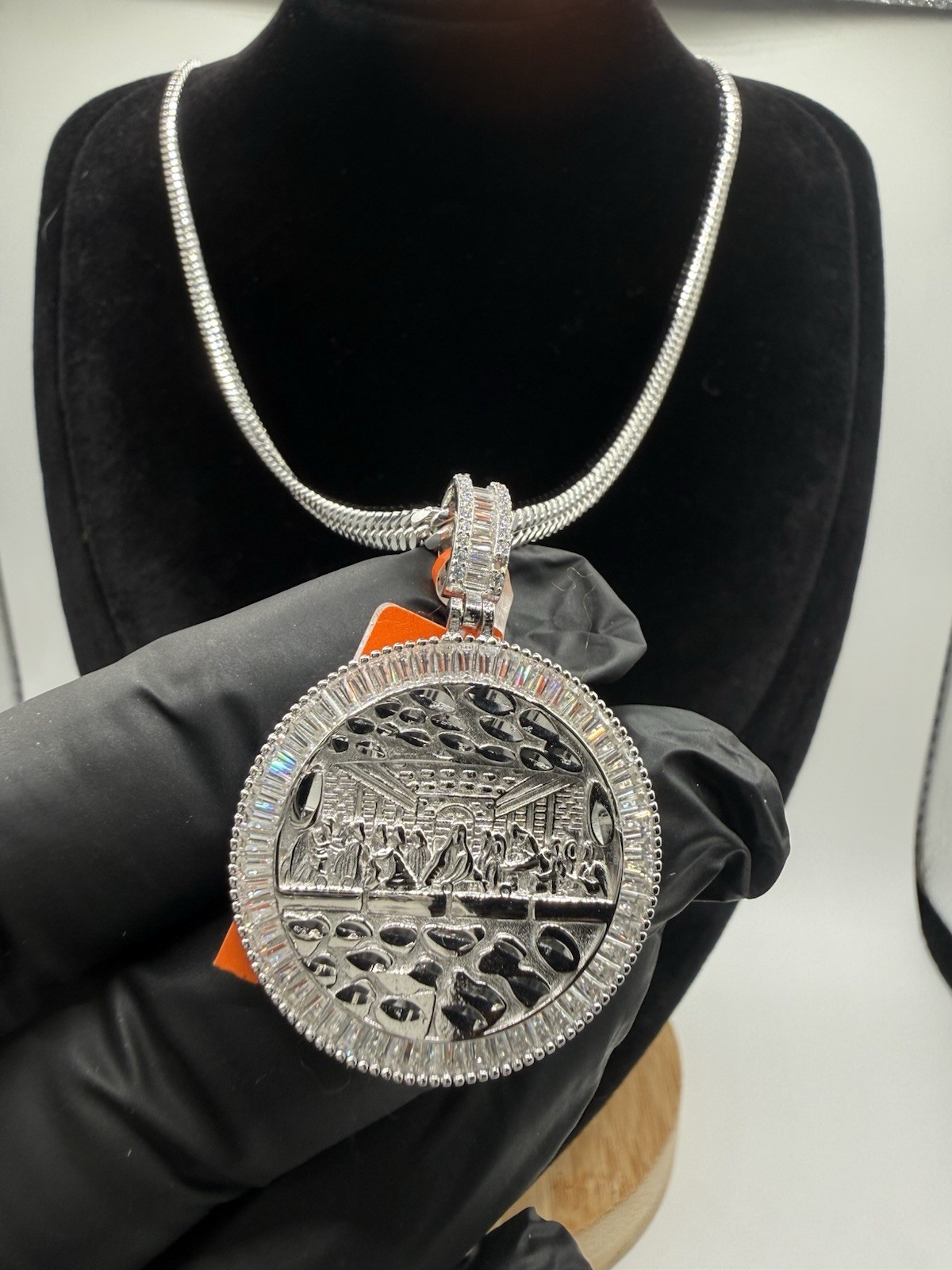 Sterling 925 Miami Cuban 24 4mm Chain with Moissanite Last Supper Pendant 24 In