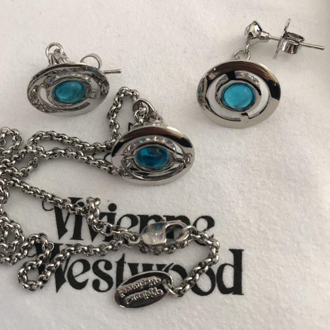 Vivienne Necklace Earrings Set Petite Orb Blue Silver IN BOX [E50049