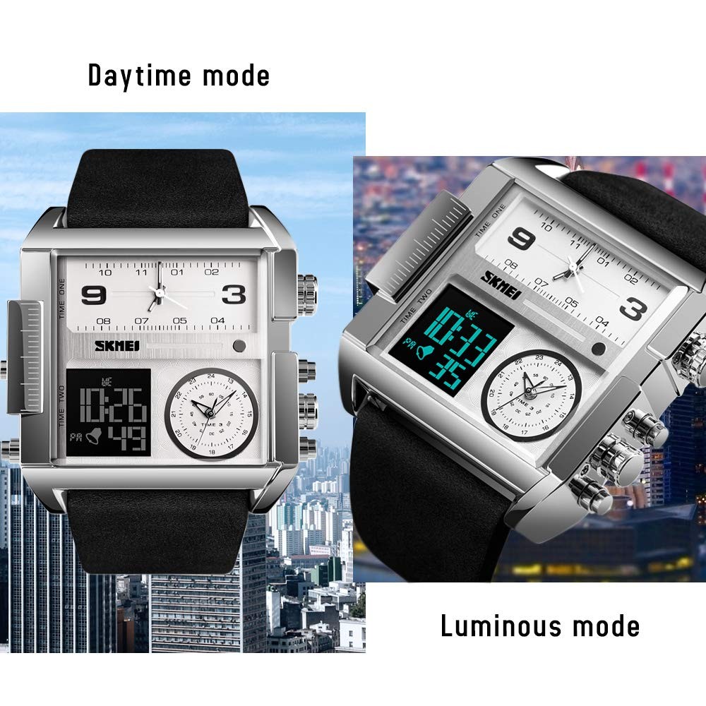 SKMEI Men’s Digital Sports Watch, LED Square 2.17*2*0.59 inch, Silver Black