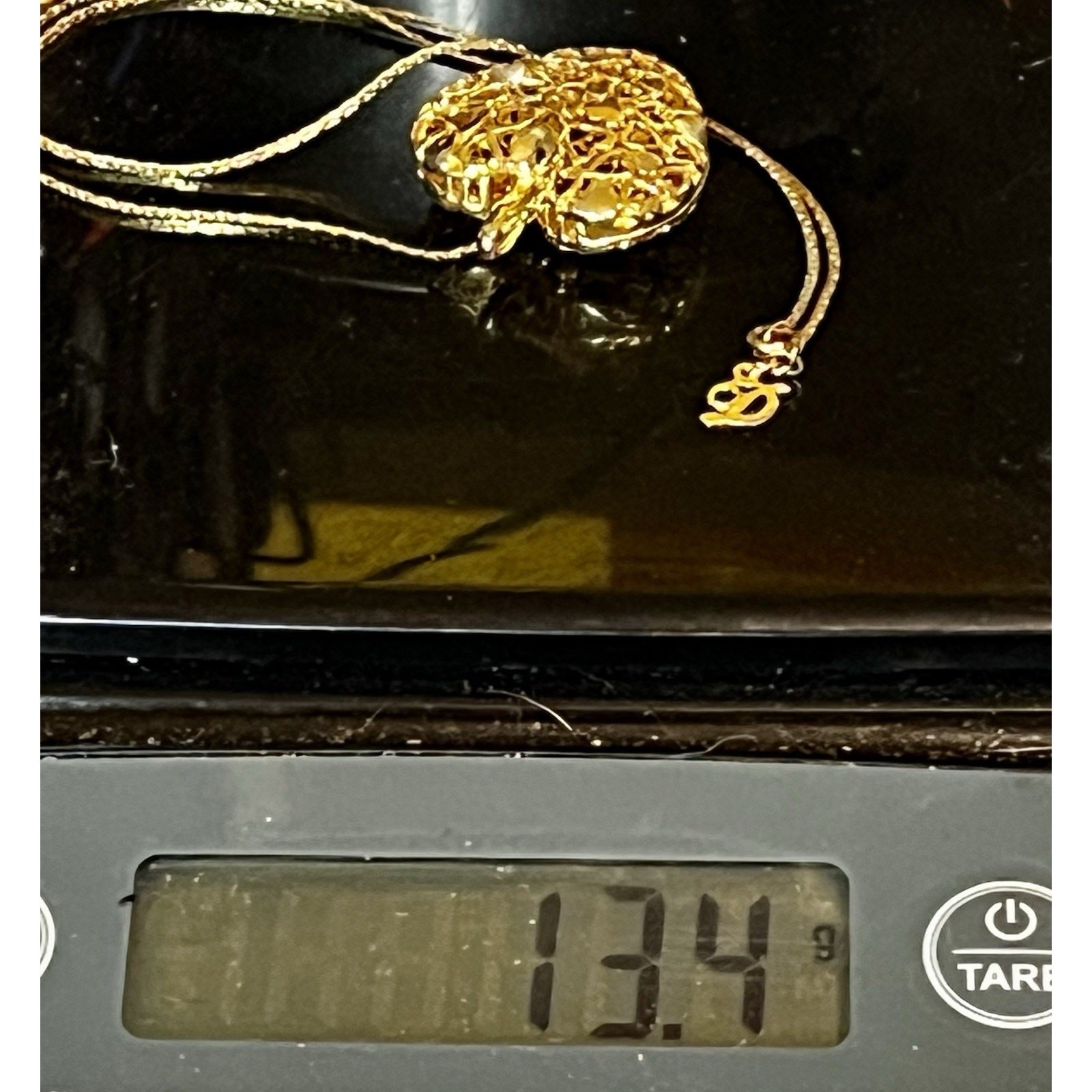 Puffy 14K Yellow Gold Plated Filigree Heart Pendant on 12K GF Chain Necklace