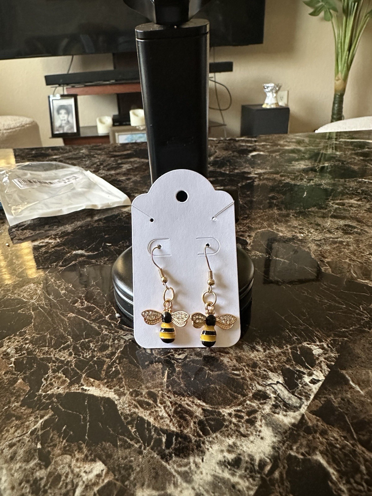 Handmade Bumble Bee Dangle Earrings | Rhinestone Bee Earrings | Bee Lover Gift